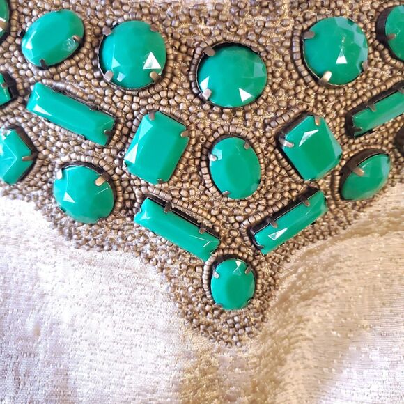 Shoshanna Gold Metallic Brocade Dress Jeweled Collar Woman's Sz 0 The RealReal - Picture 6 of 16